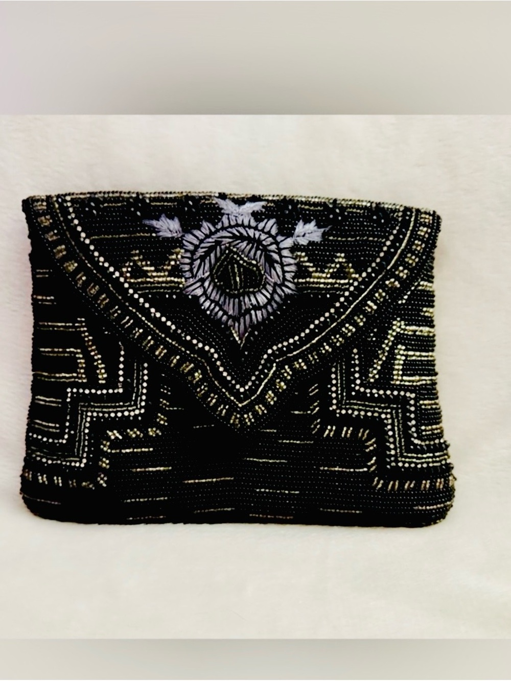 🇺🇸Sale Mary Frances Black & Silver Beaded Envelope Clutch-Rare Structured Style
